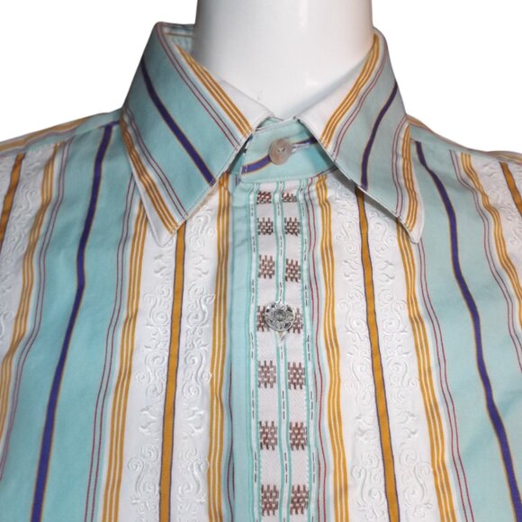 ROBERT GRAHAM Shirt, L, Multicolor Stripes, Embroidered, Long sleeve, MOP button - Picture 2 of 13